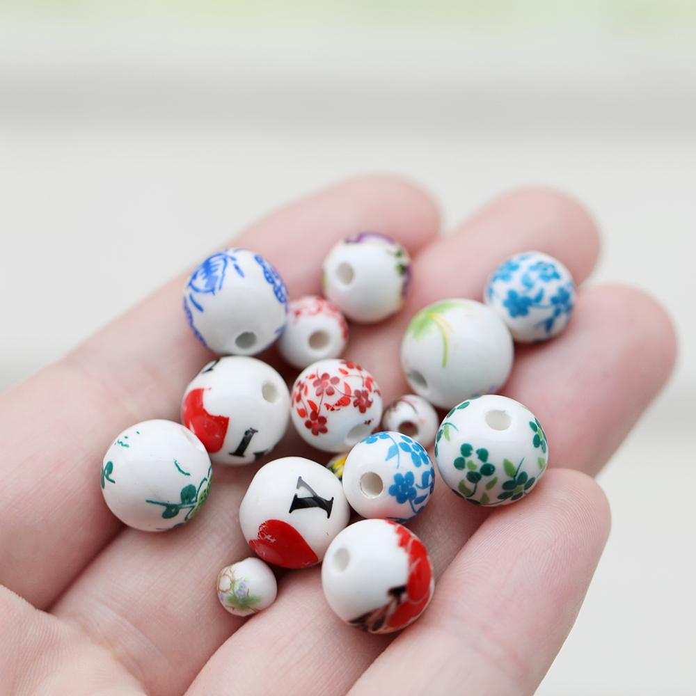 10-20pcs Flower Pattern Round Ceramic Beads Necklace Loose Spacer Beads For DIY Bracelet Charm Crafts Jewelry Making Findings
