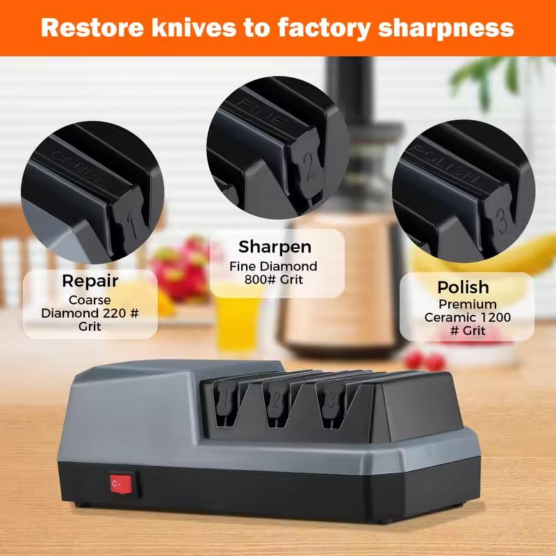 Ascuțitor electric de cuțite în 3 etape Sistem profesional de ascuțit cuțite cu discuri diamantate, Potrivit pentru cuțite de bucătărie