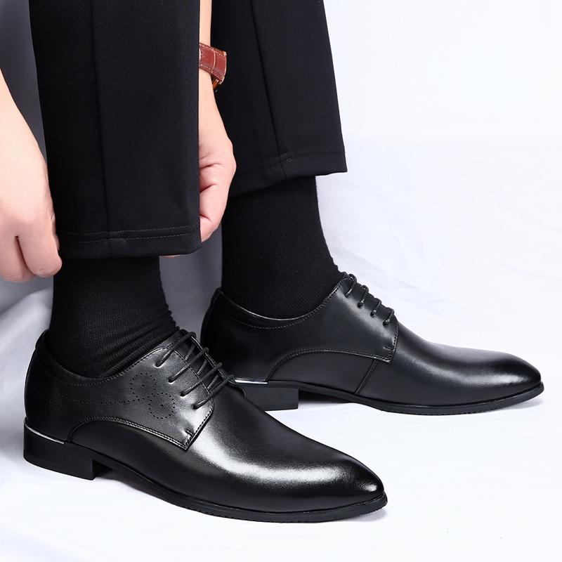 Korean Version Pointed Comfortable Lace Up Small Leather Shoes for Men's British Fashion Classic Black Soft Leather Oxford Shoes