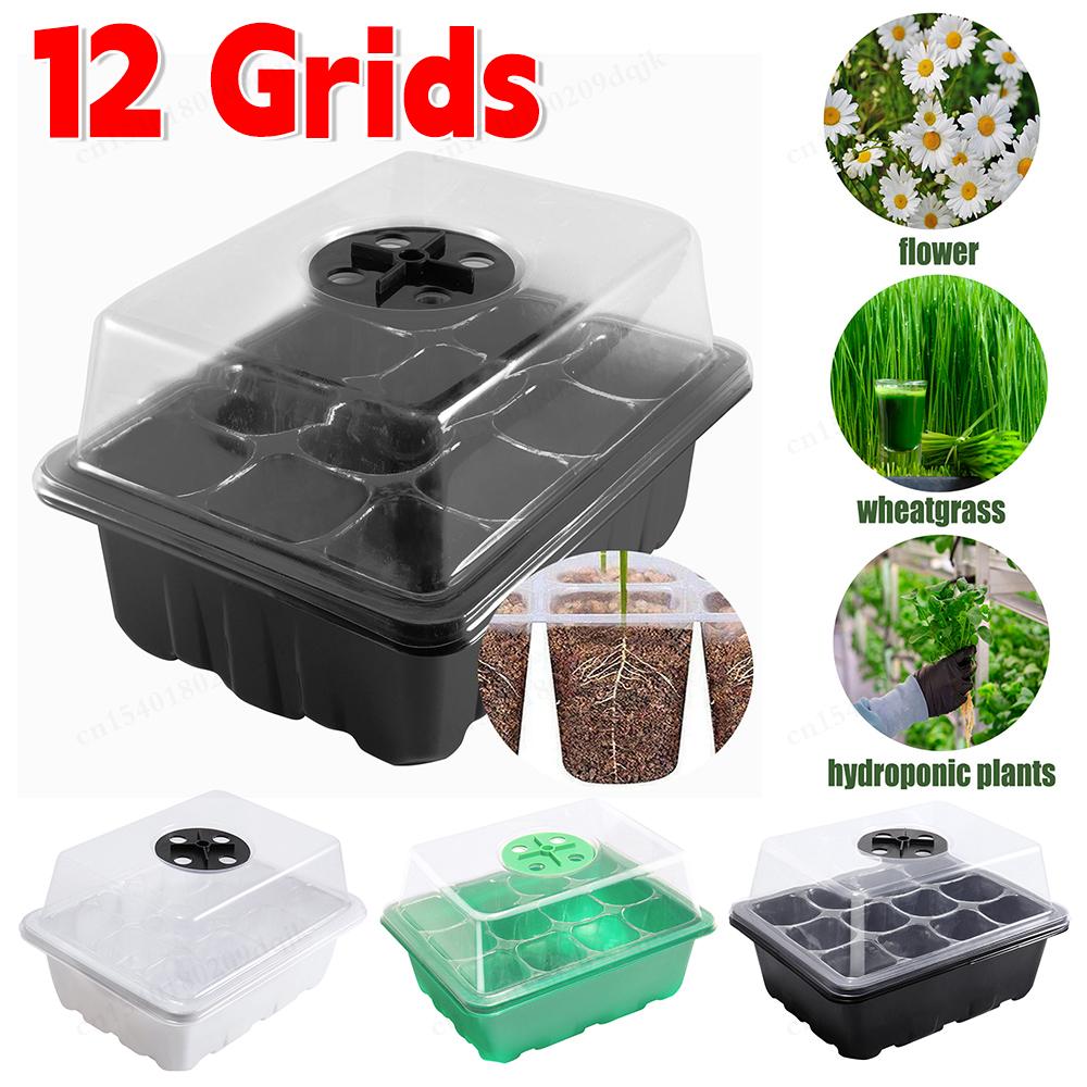 12 Holes Seedling Trays Seed Starter Kit Mini Propagator Plant Grow Kit with Humidity Vented Domes and Base for Seeds Starting