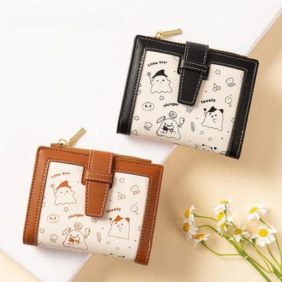 Cute Girls Ghost Printed Mini Wallet Women Short Coin Purse Kawaii Foldable Zipper ID Credit Card Holder Bag