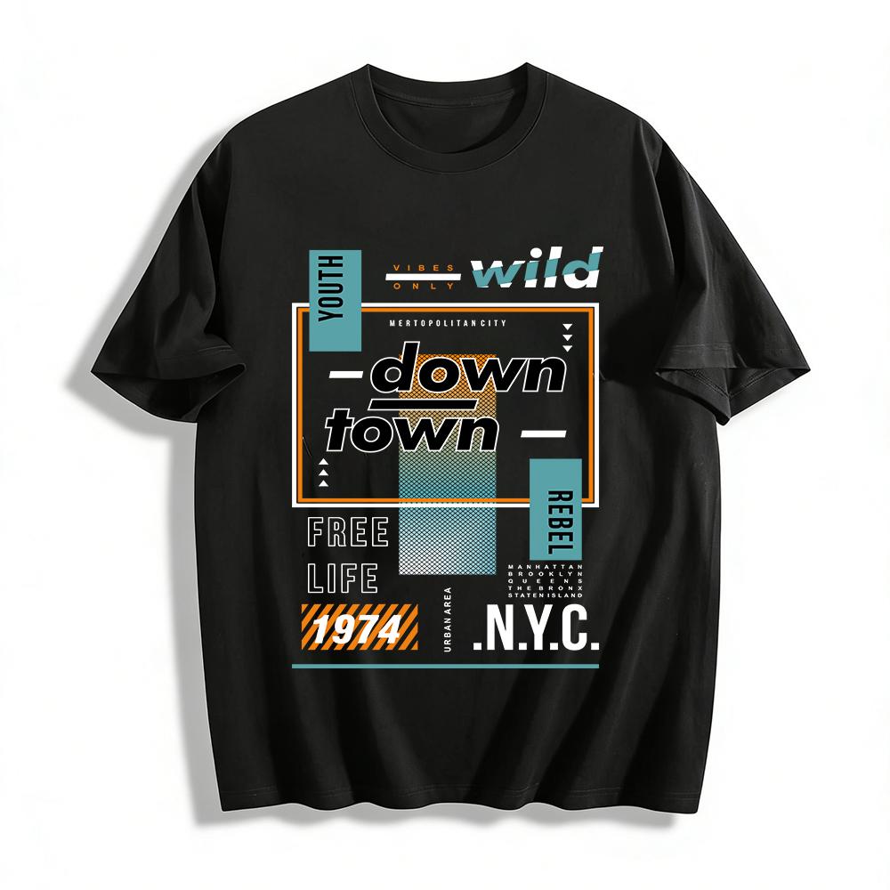 Vintage Downtown Graphic Tee Youth Rebel Street Style Casual Top Pure cotton T-shirt