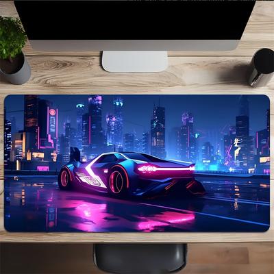 Oversized Gaming Mouse Pad with Night Sports Car Pattern NonSlip Rubber Base Rectangle Mat