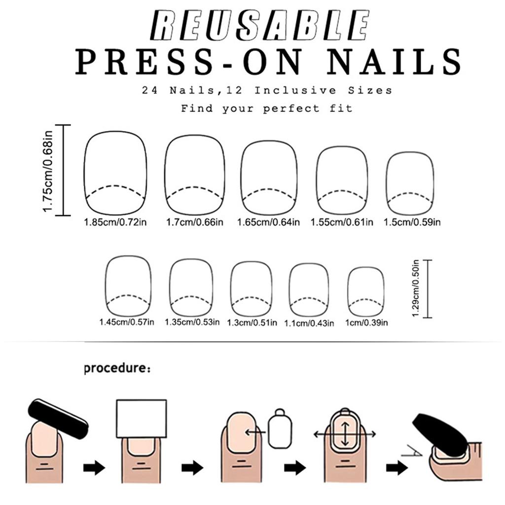 Press On Nails Short French Tip Nails Square Nail Tips Fake Nails False Nails with Design Full Cover Acrylic Nails
