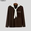 INCERUN Men Sailor Collar Long Sleeve Stitching Autumn Rib Knitted Pullovers Tops