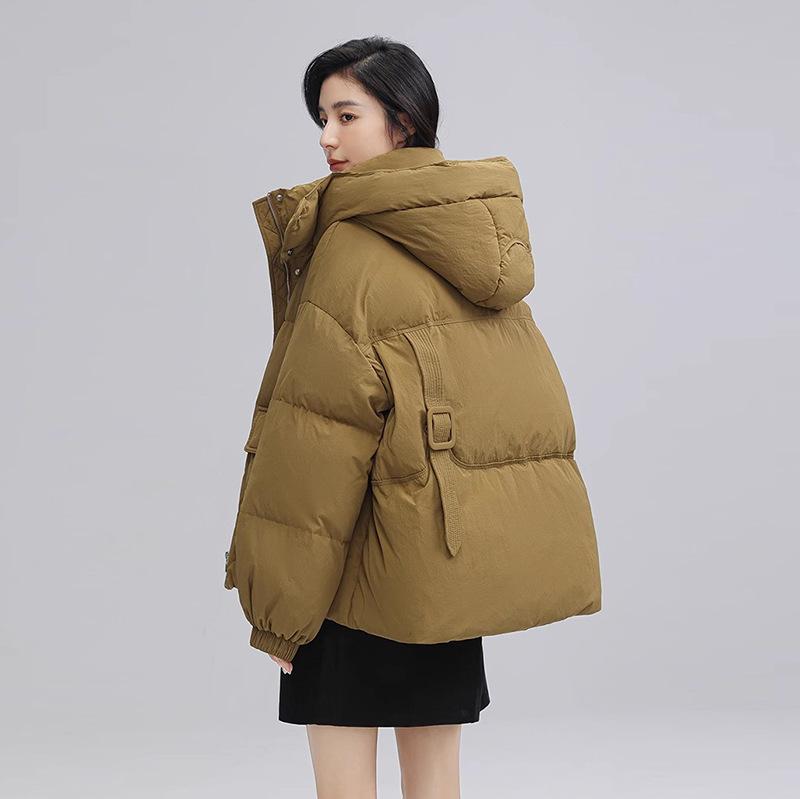 Hooded short down jacket women's 2024 winter fashion design sense warm white duck down small bread jacket