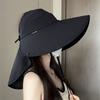 New Wide Brim Sunscreen Cap Foldable with Leaking Ponytail Shawl Cap Breathable Summer Beach Hat Women