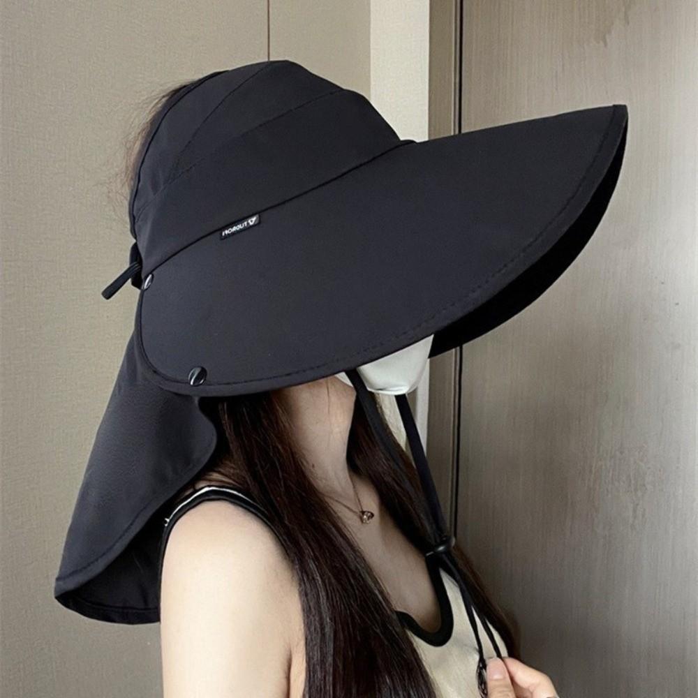 New Wide Brim Sunscreen Cap Foldable with Leaking Ponytail Shawl Cap Breathable Summer Beach Hat Women