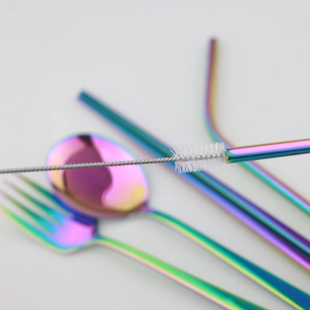 8Pcs/set Tableware Reusable Travel Cutlery Set Camp Utensils Set with Stainless Steel Spoon Fork Chopsticks Straw Portable Case