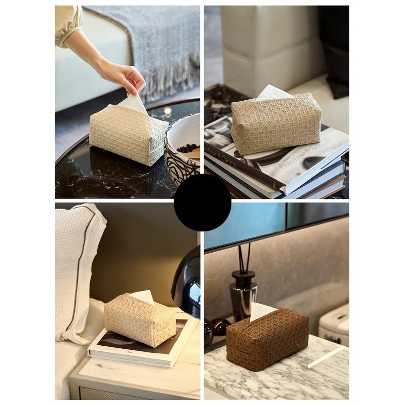 Artificial Rattan Tissue Box High-grade Home Light Luxury Living Room Bedroom Table Leather Paper Box Waterproof Moisture-proof