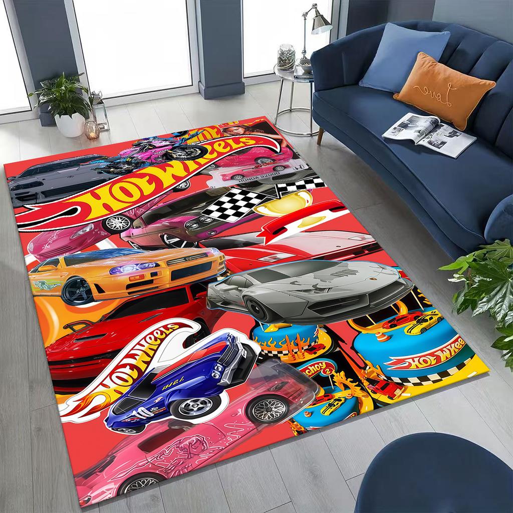 Tappeto Tappetino Decorativo per Tappeto da Arte per Auto da Corsa Giocattolo Hot Wheels a Fumetti per Camera da Letto Soggiorno Divano Casa Zerbino, Tappetino per Pavimento Grande Antiscivolo