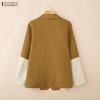 ZANZEA Women Casual Turn Down Collar Long Sleeve Patchwork Thin Cardigan Blouse