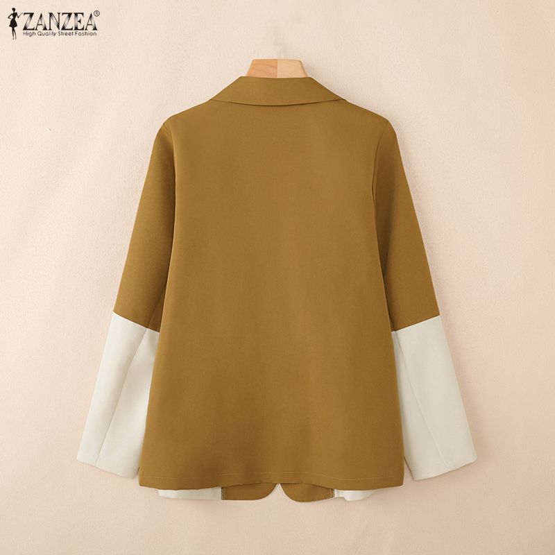 ZANZEA Women Casual Turn Down Collar Long Sleeve Patchwork Thin Cardigan Blouse