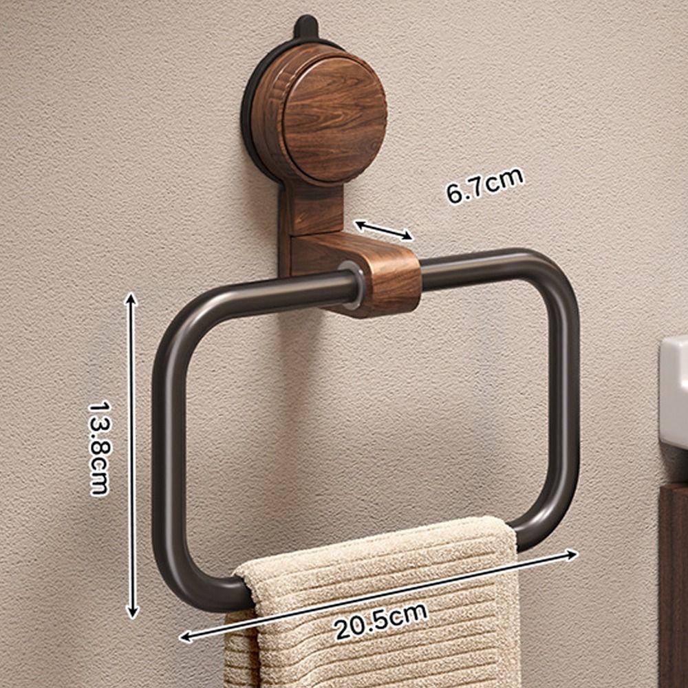 No-Drill Towel Holder Walnut Wood+Aluminium Towel Hanging Rack Suction Cup Towel Ring  Bathroom