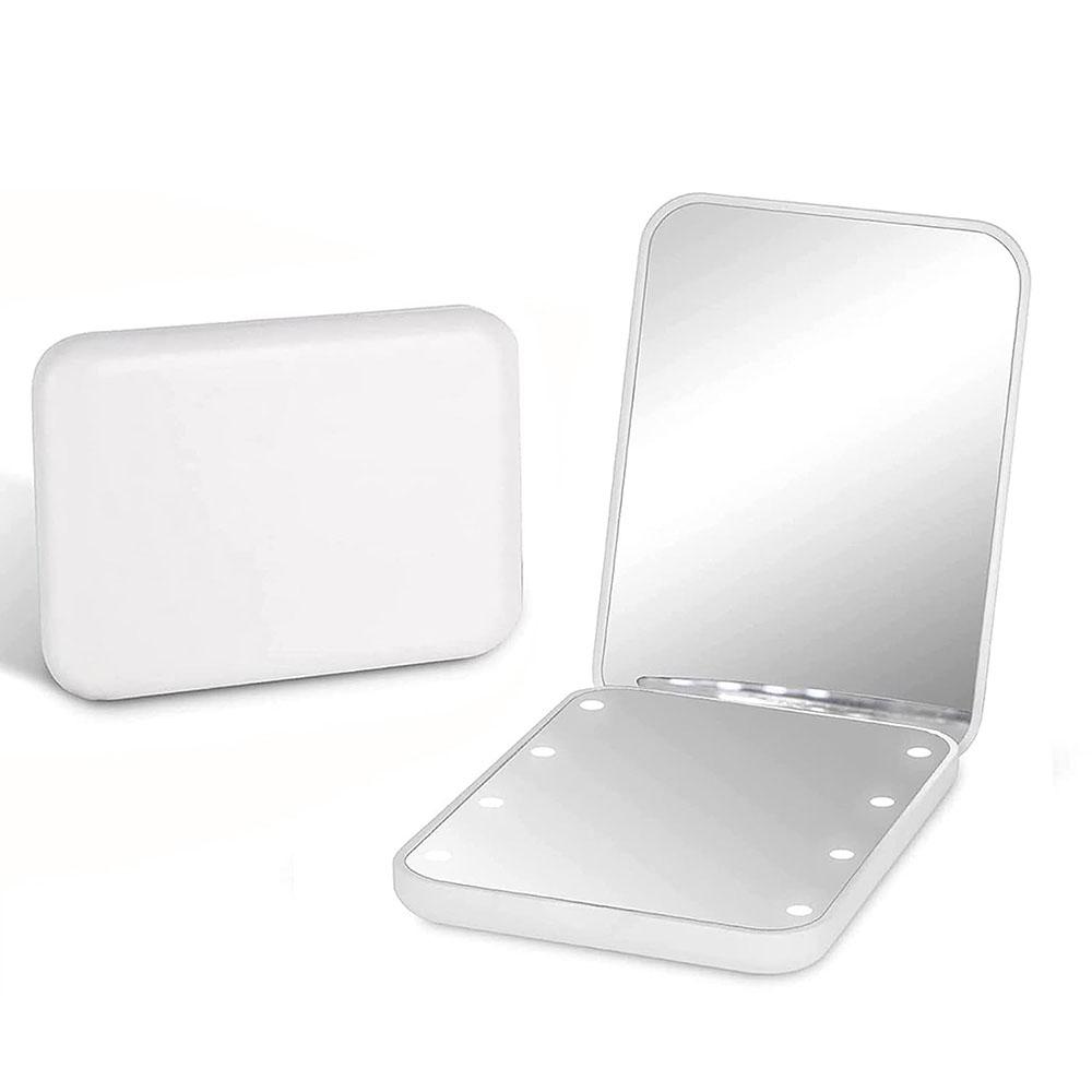 1pc White Foldable LED Illuminated Makeup Mirror Handheld Travel Mirror For Gift