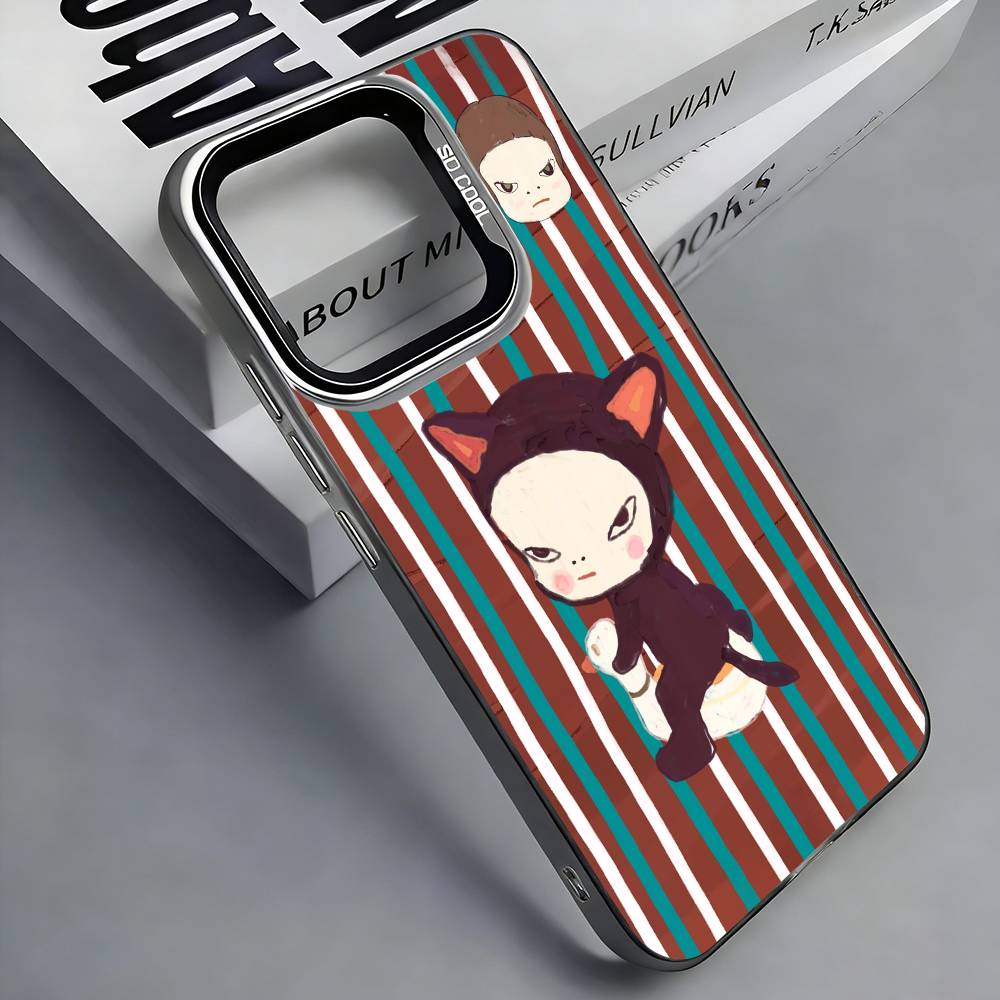 Japan Art Y-Yoshitomo N-Nara Phone Case For iPhone 17, 16,15,14,13,12,11 Plus,Pro Max, Colorful Silver Funda Cover iPhone11PROMAX