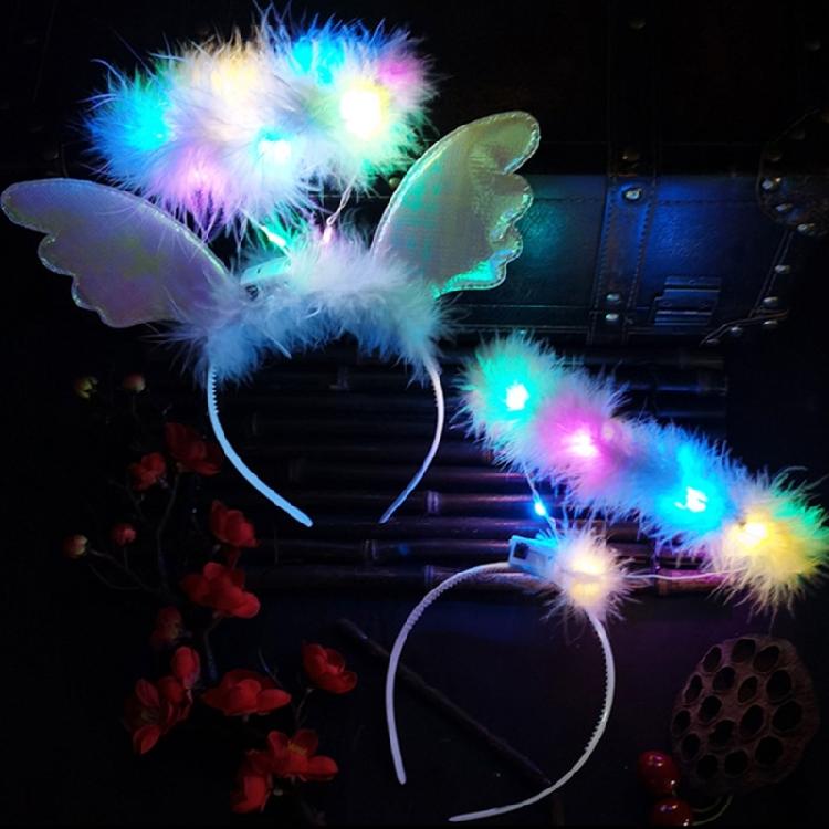 Girls Angel Wing Halos LED Hairband for Woman Halloween Concerts Party Headband