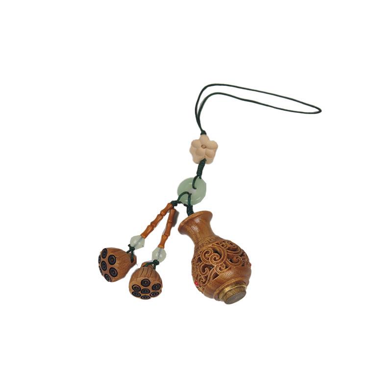 Green Sandalwood Lotus Pod Carved Keychain Pendant - Unscrewable Charm for Phones & Bags