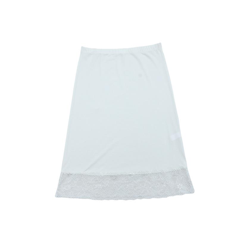 Sottogonna a mezza lunghezza con bordo in pizzo da donna, Sottogonna midi antistatica anti-sfregamento, Gonna sottoveste estiva elastica in vita tinta unita per l'uso quotidiano da donna