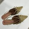 Fashion Female Pointed Toe Footwear New 2025 Pumps Women Low Heel Shoes Mules Fashion Butterfly-Knot Shallow Ladies Heel Shoes Slides