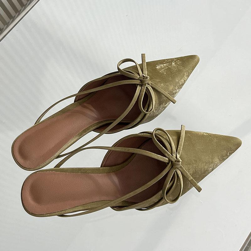 Fashion Female Pointed Toe Footwear New 2025 Pumps Women Low Heel Shoes Mules Fashion Butterfly-Knot Shallow Ladies Heel Shoes Slides