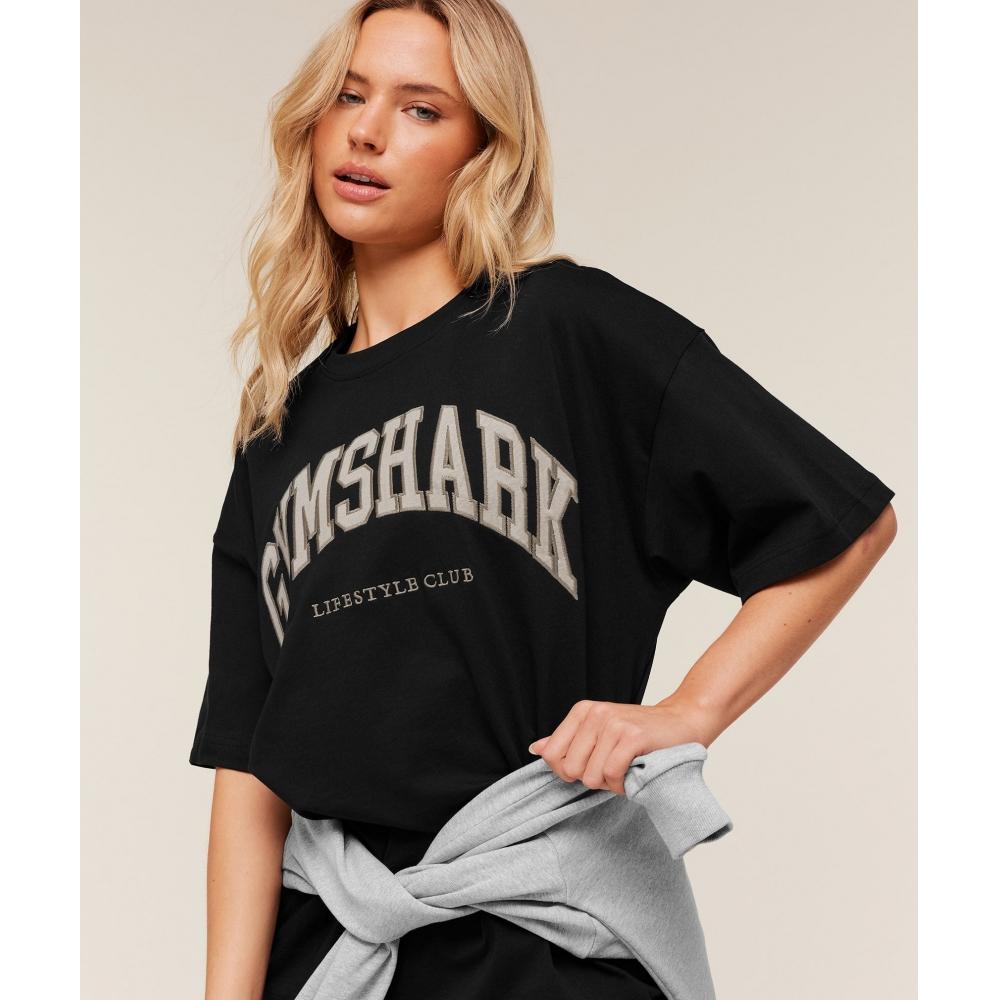 Gymshark CollegiaTe Graphic T shirT Black  Pebble Grey B4c7w Bb3l