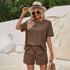 Summer Women'S Casual Style Loose Round Neck Solid Color Short Sleeved Top And Shorts Set