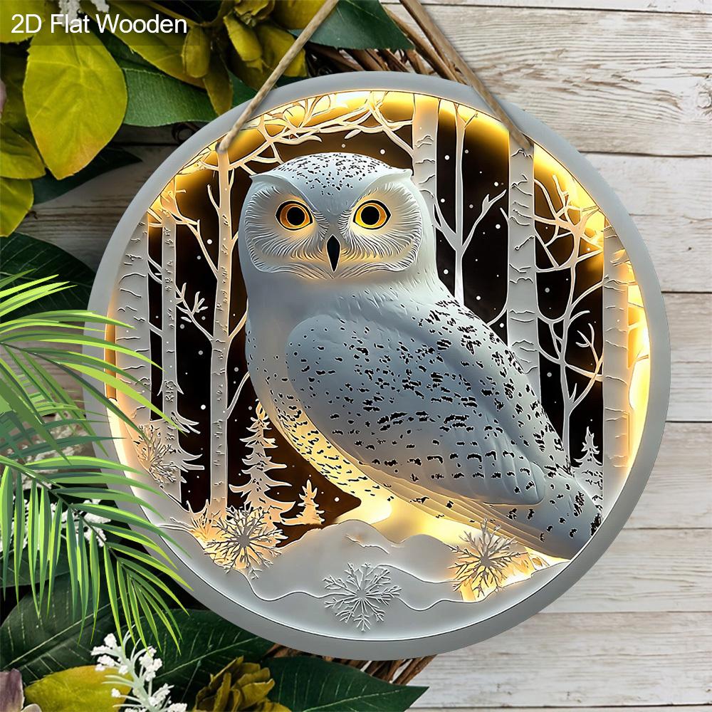 2D flache Oberfläche, 2D flache Oberfläche einzigartiges Eulen-Holzschild - 1 Stück Leuchteffekt rundes Schild geeignet für Haustür Wandbehang