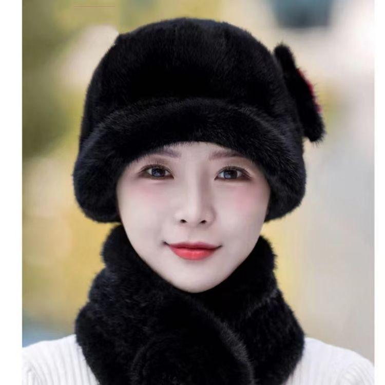 Mink Hat for Women Winter Middle-aged and Elderly Mothers Beret Fisherman Cap Fashionable Warm Headband Ear Protection Imitation Fur Hat