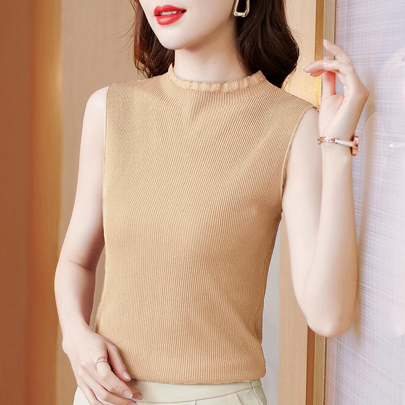 

Весенне-летний тонкий свитер с полуворотом, круглый вырез, однотонный трикотажный терможилет с внутренней и внешней частью 3XL