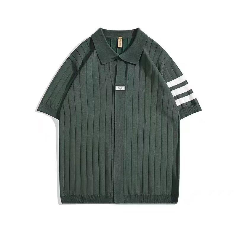 

2025 Вязаная рубашка мужская летняя в гонконгском стиле, студенческая, свободная, нишевый дизайн, забавная, новая мужская верхняя одежда, топ 3XL зелёный
