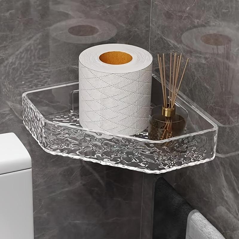 No-Drill Wall-Mounted Bathroom Shelves - Transparent Textured Design Shower Caddy & Skincare Organizer for Home, Multi-Room Compatible