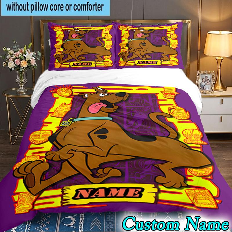 3PCS Custom Name Scooby dog Bedding Set Printed Duvet Cover Closure Includes 1 Duvet Cover & 2 Pillowcases for All Seasons Bedroom Decor