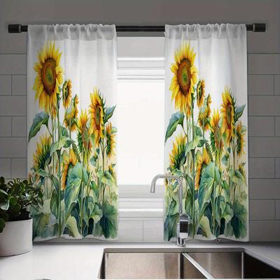 Charming Vintage Sunflower Print Curtain Set Elegant 2 Cafe Drapes European Tableware Design For Kitchen Farmhouse Living Room