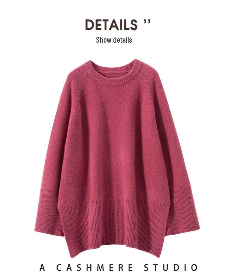 Women's Mid-Length 100% Pure Wool Sweater - Loose Fit, Slit Design, Lazy Style for Autumn and Winter.