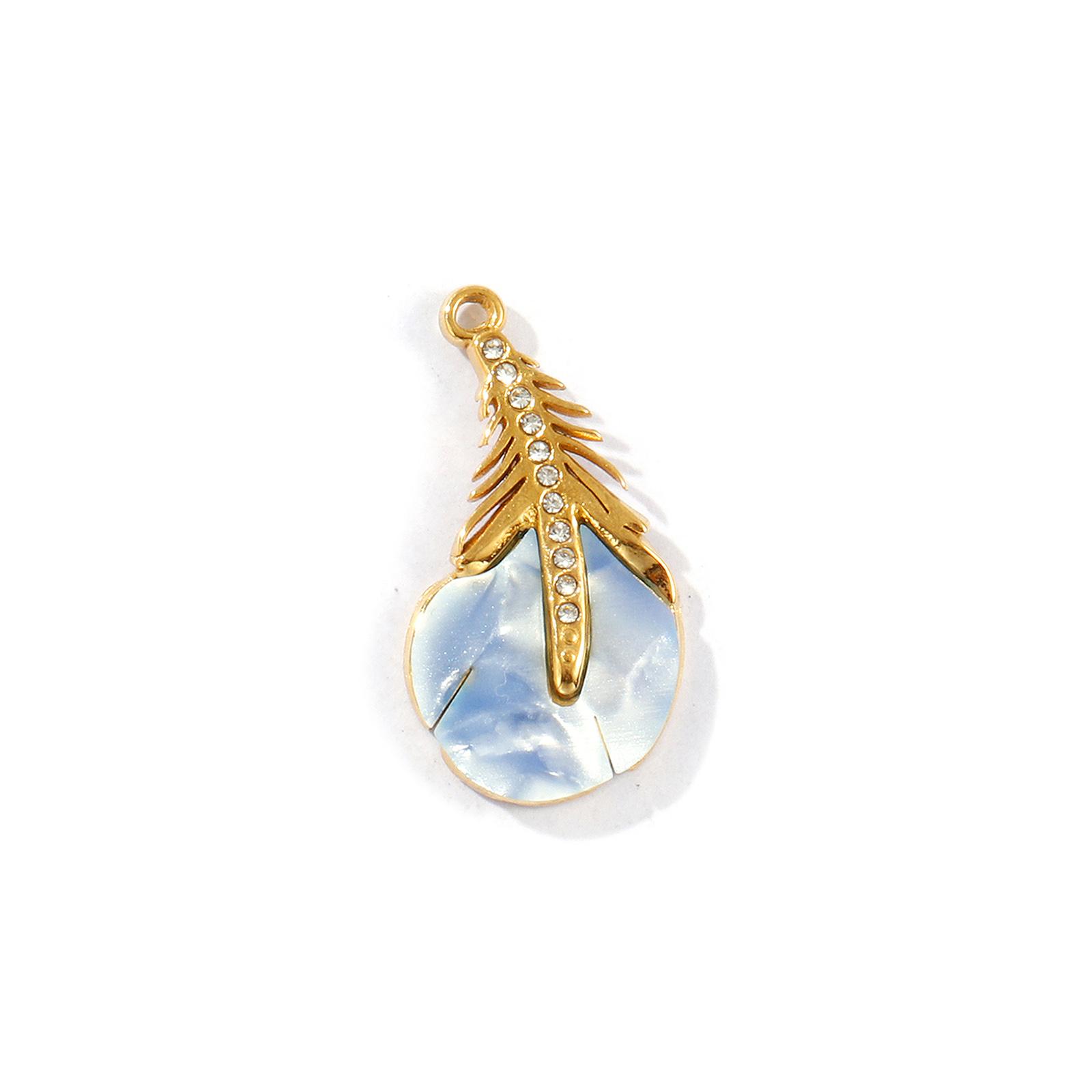 

2 PCs Waterproof 304 Stainless Steel & Acrylic Charms Peacock Feather Clear Cubic Zirconia Pendants For Necklace DIY 25mm x 13mm серый