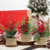 Faux Artificial Christmas Plant Woven Basket Mini Potted Plant  Christmas Decor
