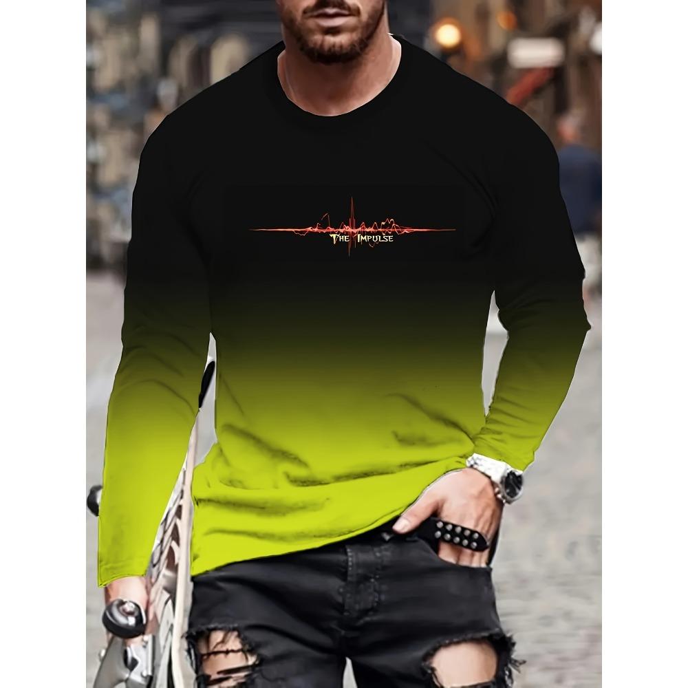 3D printed round neck T-shirt casual autumn top men's long sleeved fashionable T-shirt