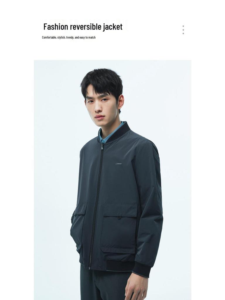 Men's Reversible All-Purpose Jacket - Autumn Workwear Style with Baseball Collar and Pockets