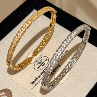 Vintage Gentle Style Brushed Woven Bracelet for Women   Inlaid Diamonds Light Luxury Exquisite Bangles Wedding Jewelry
