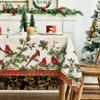 Christmas Cardinal Bird Pine Cone Waterproof Tablecloth Table Decor Winter Xmas Kitchen Dining Tablecloth Christmas Decorations
