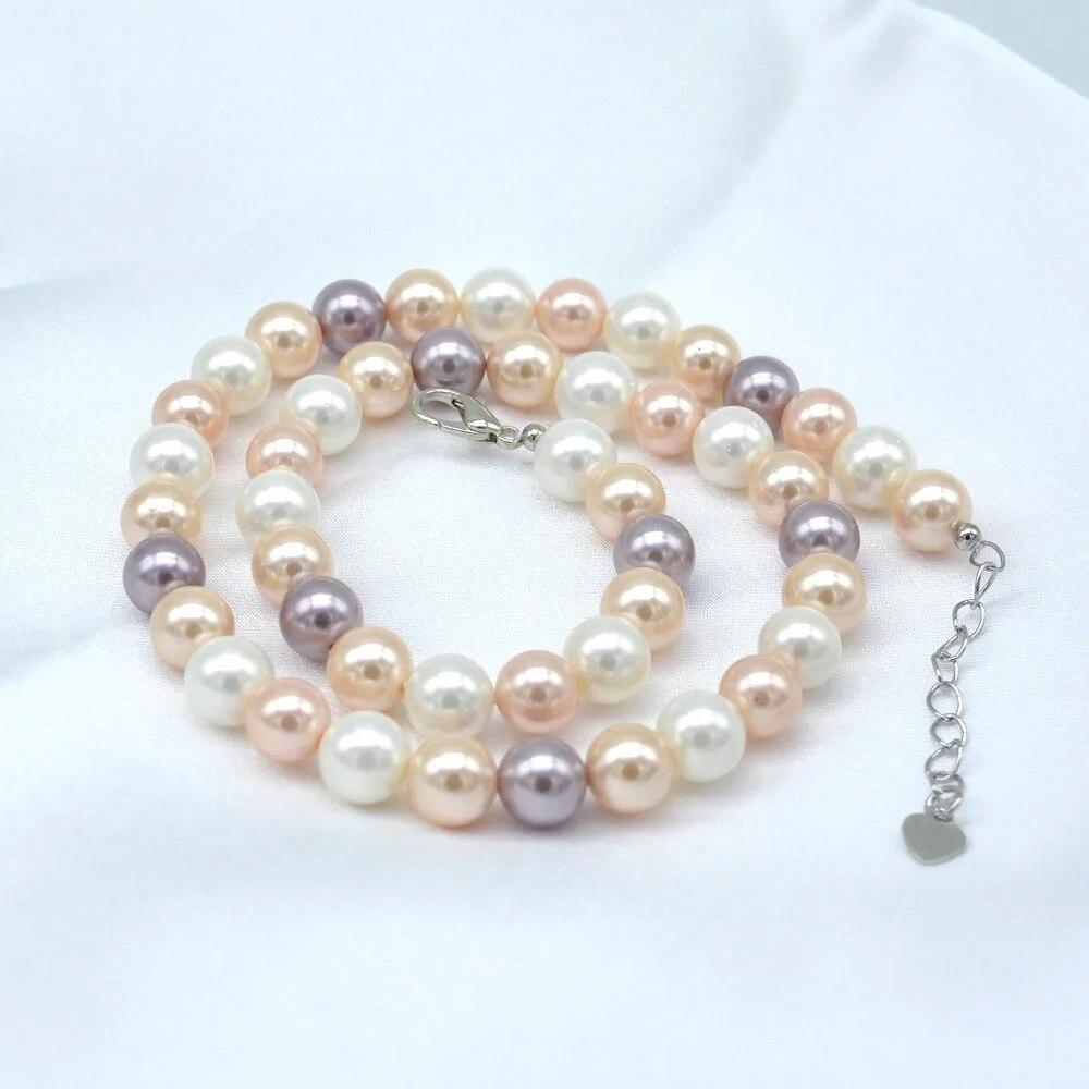 Women's Necklace 8mm Colored Shell Pearl Necklace Round Ocean Mother of Pearl Necklace Highlight Short Necklace