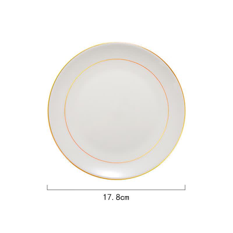 European Style Gold Rimmed Ceramic Dinner Plates, Set of 10
