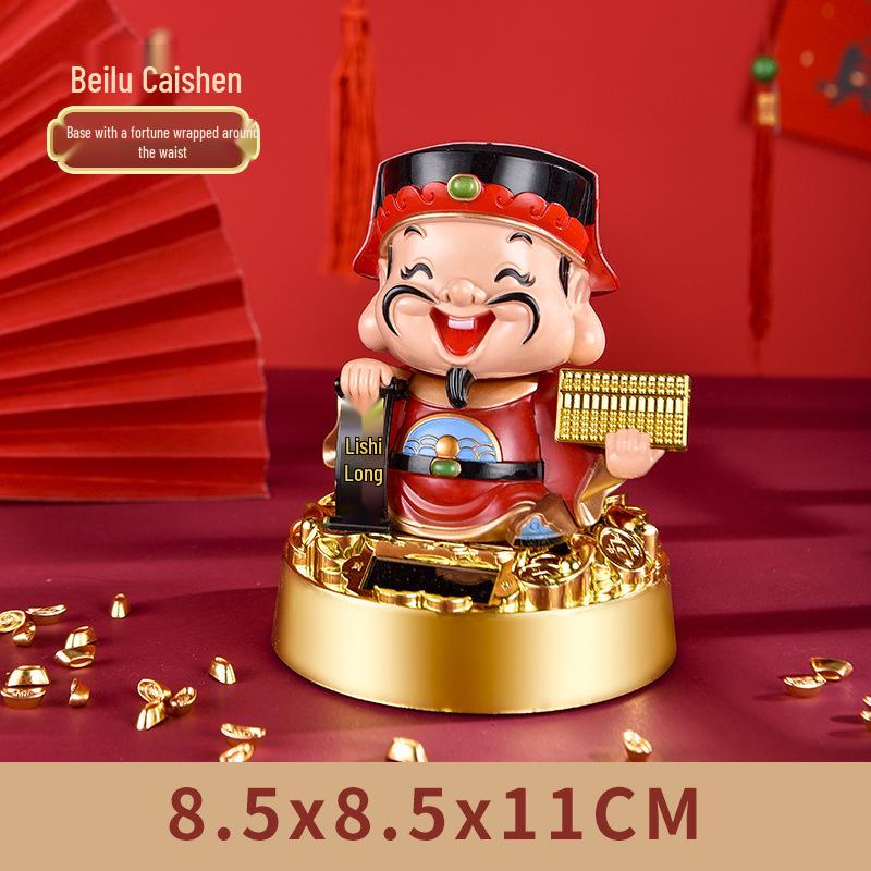 Solar-Powered Fortune God Waving Ornament - Stress Relief & Festive Charm for Car or Office, Perfect Birthday Gift