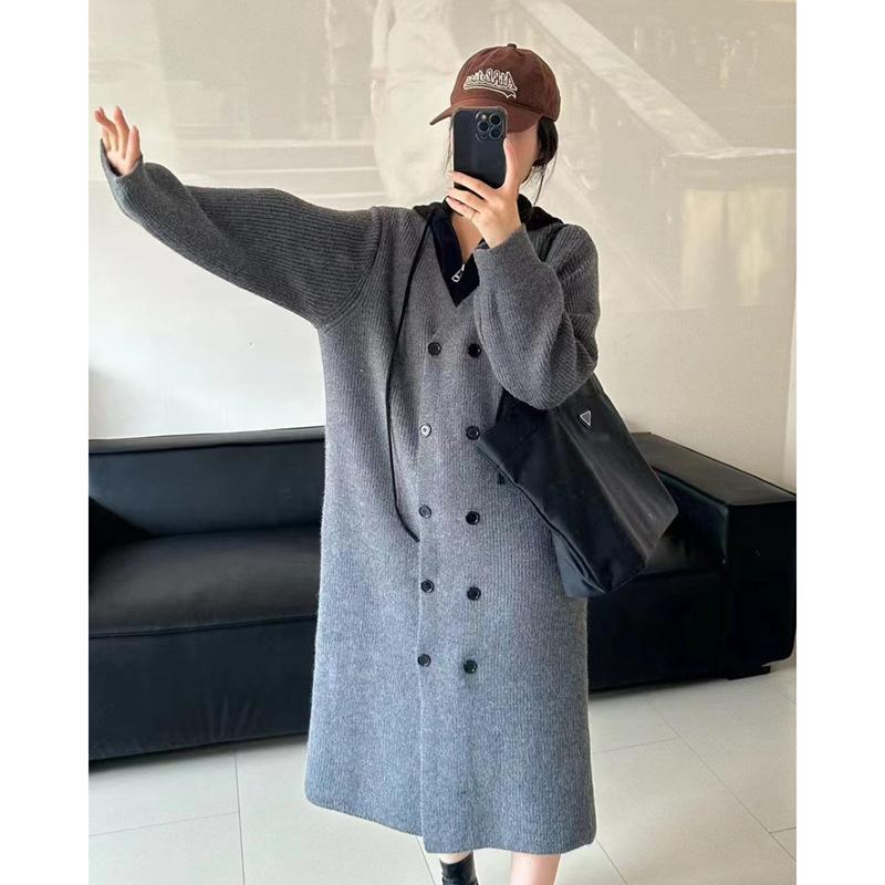 

Осенне-зимний новый большой версии вязаный кардиган с капюшоном, имитирующий двойку, женский свободный ленивый свитер-жакет One Size серый