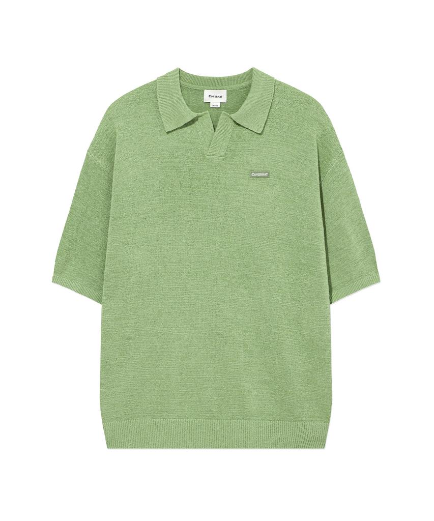 COVERNAT Small Authentic Open Collar Half Knit Light Green