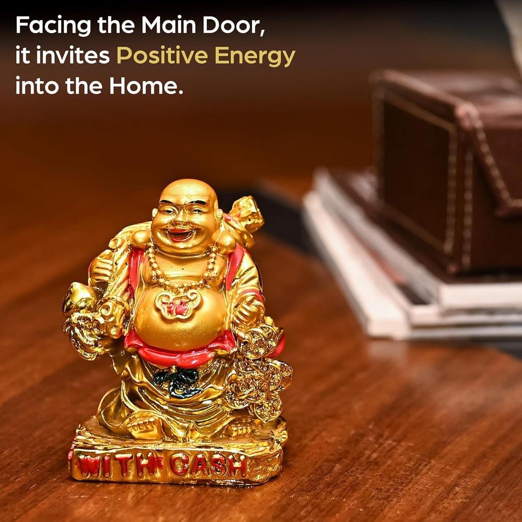 Einzugsgeschenke – Feng Shui Lachender Buddha mit Geldsack Figur | 9,5 cm Statue für Glück, Freude und Wohlstand