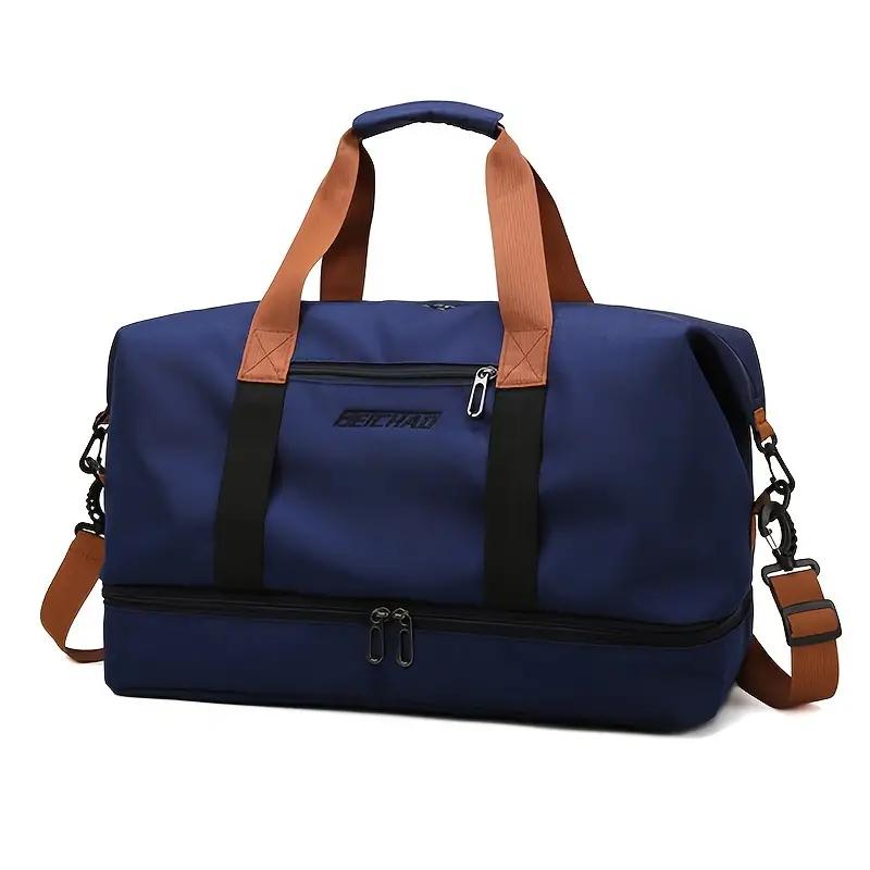

Спортивна сумка Duffel Bag Нейлонова дорожня сумка великої місткості з роздільником для вологого та сухого одягу Повсякденна ручна поклажа через плече та через плече для чоловіків і жінок 46x25x28cm темно-синього кольору
