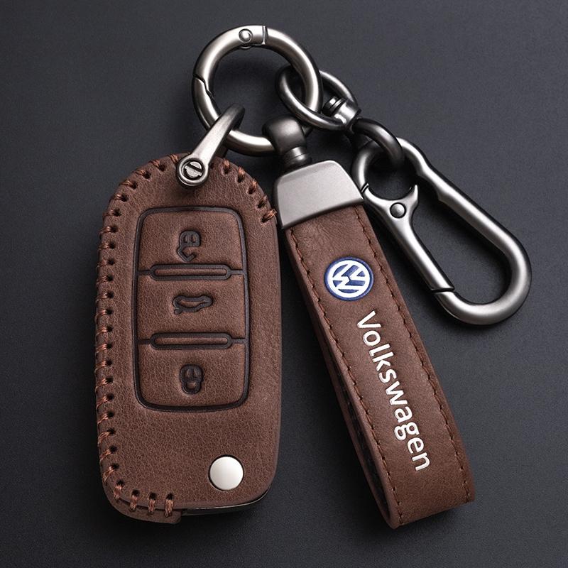 For VOLKSWAGEN VW Leather Car Remote Key Case Cover Protection Holder Shell Fob For VW Volkswagen Golf 7 MK7 Tiguan MK2 Auto Key