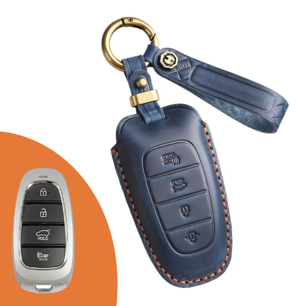Leather Car Key Case Cover Fob Protect for Hyundai 3/4/5/7 Buttons Top Layer Leather